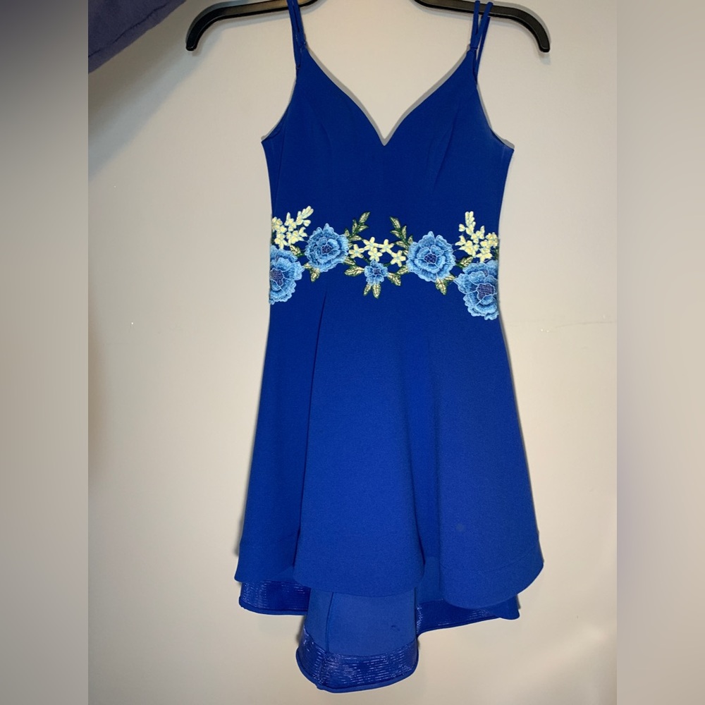 B Darlin size 2 royal blue v neck high low dress
